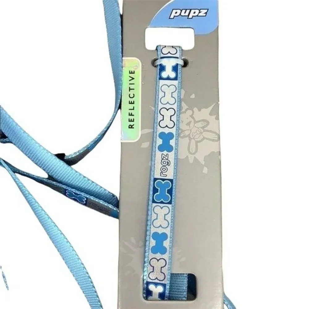 Rogz Pupz‎ Blue Reflective Dog Long Thin Coolest Pet Dog Bone Silver Leash